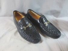 BARKER Mens Black Leather woven vamp snaffle bar loafers slip on shoes UK 6