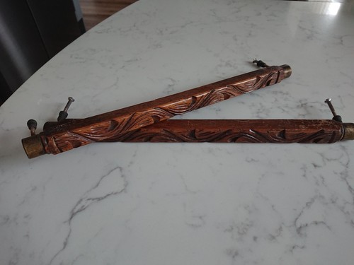 Vintage carved wood and - vintage, brass