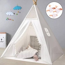 160CM Large Canvas Kids Teepee Star Wood Indian Tent Child In/Outdoor Play House