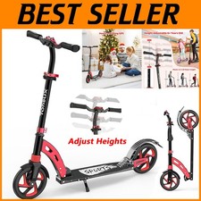 Kids Push Scooter 8" Wheel Wheel Boys Teens Kick Red Black Ride On Age 6+ Years