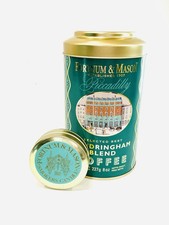 Vintage FORTNUM & MASON SANDRINGHAM COFFEE EMBOSSED TIN, AND CANDLE SET
