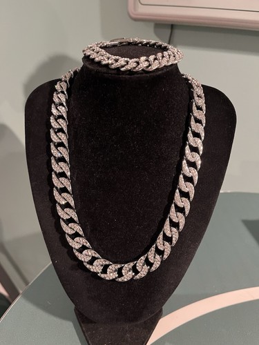 Rhinestone silver tone cuban - silver,
