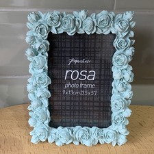 Paperchase Rosa Photo Frame Duckegg Blue Resin Roses / Floral Wedding 3.5” x 5” 