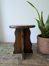 Oak Occasional Side Table Pegged Scalloped Edges Legs Cross Stool Brown VTG Wood