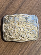 Vintage Chambers Phoenix Belt Buckle Western Flower 24K Gold Plate Cowboy Rodeo