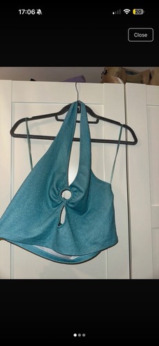 Blue halter neck top - neck,