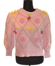 *Manoush* Pink jumper with applique flowers & cherries M (UK 12/14)^