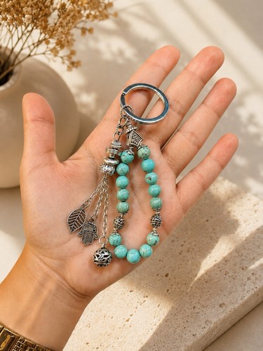 Turquoise beaded keychain - beaded,
