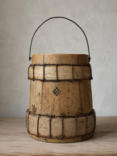 Vintage wooden bucket pail - wooden,