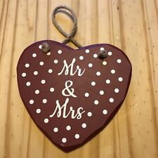 Wooden Hanging Mr & Mrs Cute Red Wood Heart Hearts Shape Sign Shabby Chic Gift