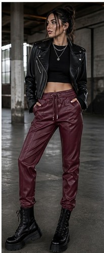 Burgundy leather jogger - pu,