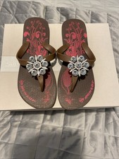 Dunlop Flip Flops with Jewelled Detail Size 5uk/38eu, Brown/Pink Design, BNWT