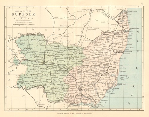 Suffolk antique county map - antique,