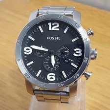 Mens Steel Bracelet Fossil Nate JR1353 XL Oversized Military Style Chrono Watch