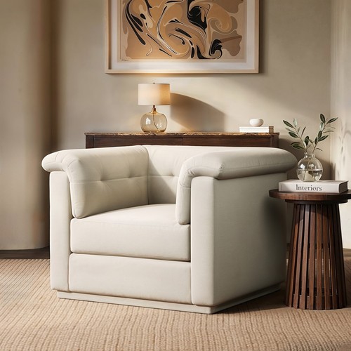 Cream chenille armchair - cream,