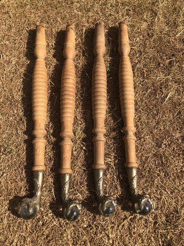 Antique wood table legs brass - wood,