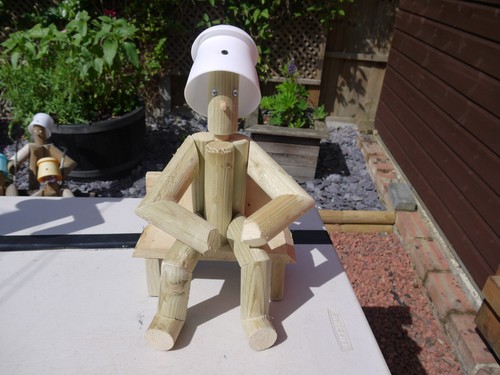 Wooden handmade flowerpot - flowerpot, man