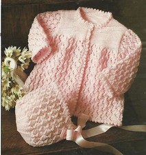 Baby Cardigan/Matinee Coat and Bonnet Knitting Pattern DK and 4ply 16-20"  256