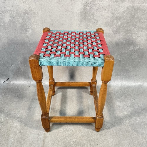 Vintage footstool wooden - vintage, woven