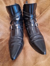 Vtg Underground Black Leather Goth Winkle Picker Boots 9
