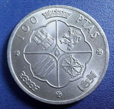 SPAIN: 1966  100 Pesetas "19 and 66 in Stars" .800 silver  - almost uncirculated