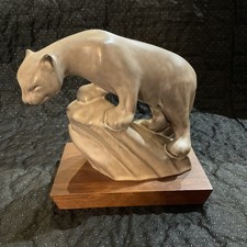 Vintage Canadian Wild Life Series Cougar by Herta, 1961 (Rare) solid walnut base