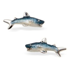 SATURNO Silver and Enamel SHARK CUFFLINKS - Hallmarked Sterling Silver