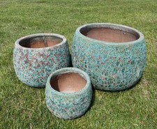 Clay Planters Plant Flower Garden Patio Pots Tub Container Green Purple Set of 3
