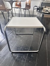 Bauhaus style tubular chrome side table with white square top