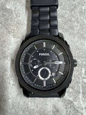 Fossil Black Chronograph Watch, FS4487 Rubber Strap. New Renata Battery. Running