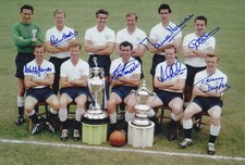 *LOW START BID* SIGNED 12x8 PHOTO TOTTENHAM 1961 DOUBLE WINNERS x 7 SIGS