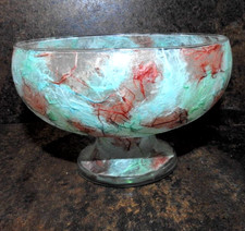 Glass Footed Fruit bowl frosted texture transfer green & Red