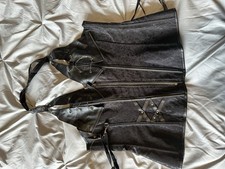 Corset steam punk Black Sz 2XL Lace Up Back Zip Up Front Burlesque Waist Cincher