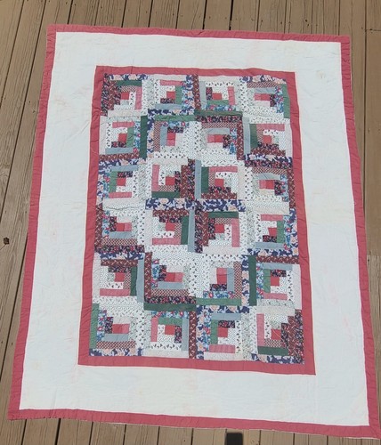 Vtg log cabin quilt floral - vtg,