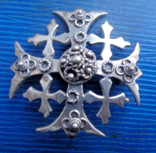 Silver jerusalem cross brooch - silver,