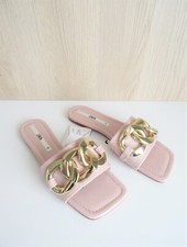 ZARA PALE PINK FLAT SANDALS WITH GOLD CHAIN DETAIL SIZE UK 3 EU 36 US 6