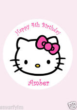 HELLO KITTY PERSONALISED BIRTHDAY CAKE TOPPER EDIBLE  ICING SUGAR 7.5" PINK