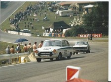 LOTUS CORTINA LEADS ALFA ROMEO 2600 THROUGH EAU ROUGE AT SPA 1960s COLOUR PHOTO