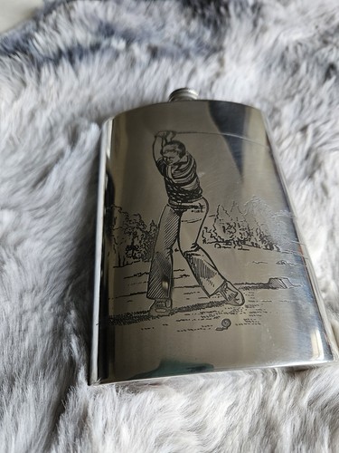 Pewter hip flask etched - hip, on