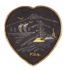 Vintage Old Japanese K24 Damascene Ornate Ladies Badge Brooch