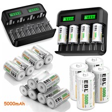 EBL Lot 5000mAh C Size Cell 5Ah Rechargeable Batteries /C Size Charger