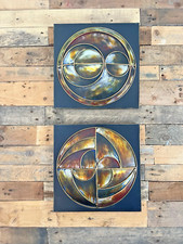 2 ABSTRACT BRUTALIST MODERNIST STYLE GEOMETRIC WALL PANEL OP ART INTERIOR DESIGN