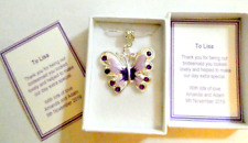 Bridesmaid Flower Girl Purple Butterfly Necklace Personalised Gift Box & Card