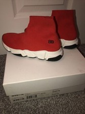 Childs Balenciaga  Red Mid Top Sock Trainers Runners Size 29 Eur - UK 11 Kids