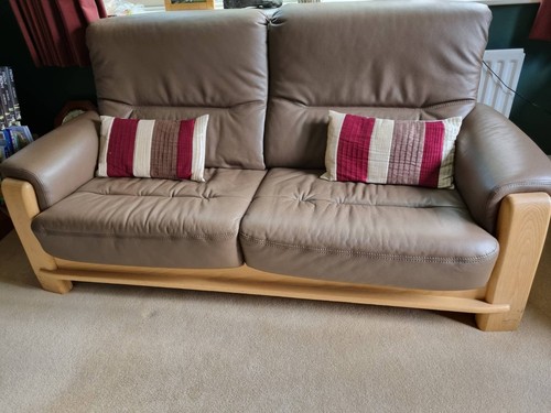 Light oak and leather seater - and, 2