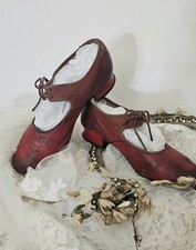 Antique Vintage Childs Girls Red Tap Shoes/ Dancing Shoes
