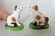 PAIR 19TH CENTURY PORCELAIN MINIATURE STAFFORDSHIRE STYLE DOGS / HOUNDS - R MARK