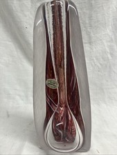 Stunning Bohemian Art Glass Red Swirl And Clear Frosted Specimen Vase Heavy
