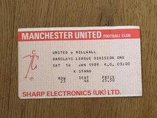 TICKET 1988/89 Manchester United v Millwall League