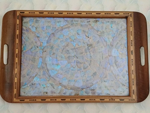 Vintage inlaid wood - wood, tray